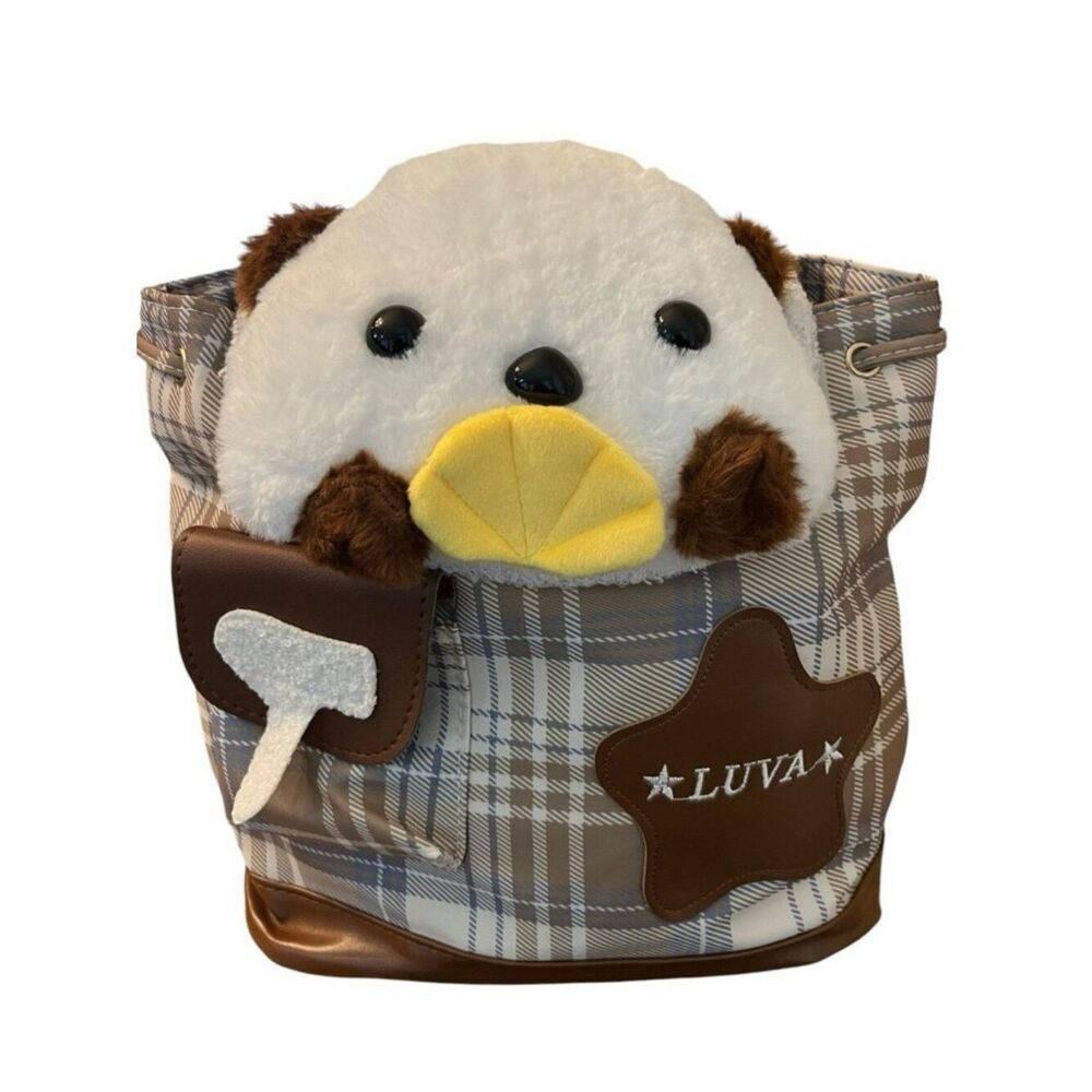 Childrens Boys or Girls Plush Sea Otter Backpack Plaid Bag New